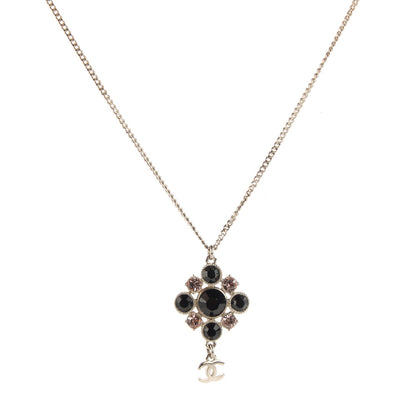 Chanel Crystal CC Pendant Necklace Silver Black 1 of 5