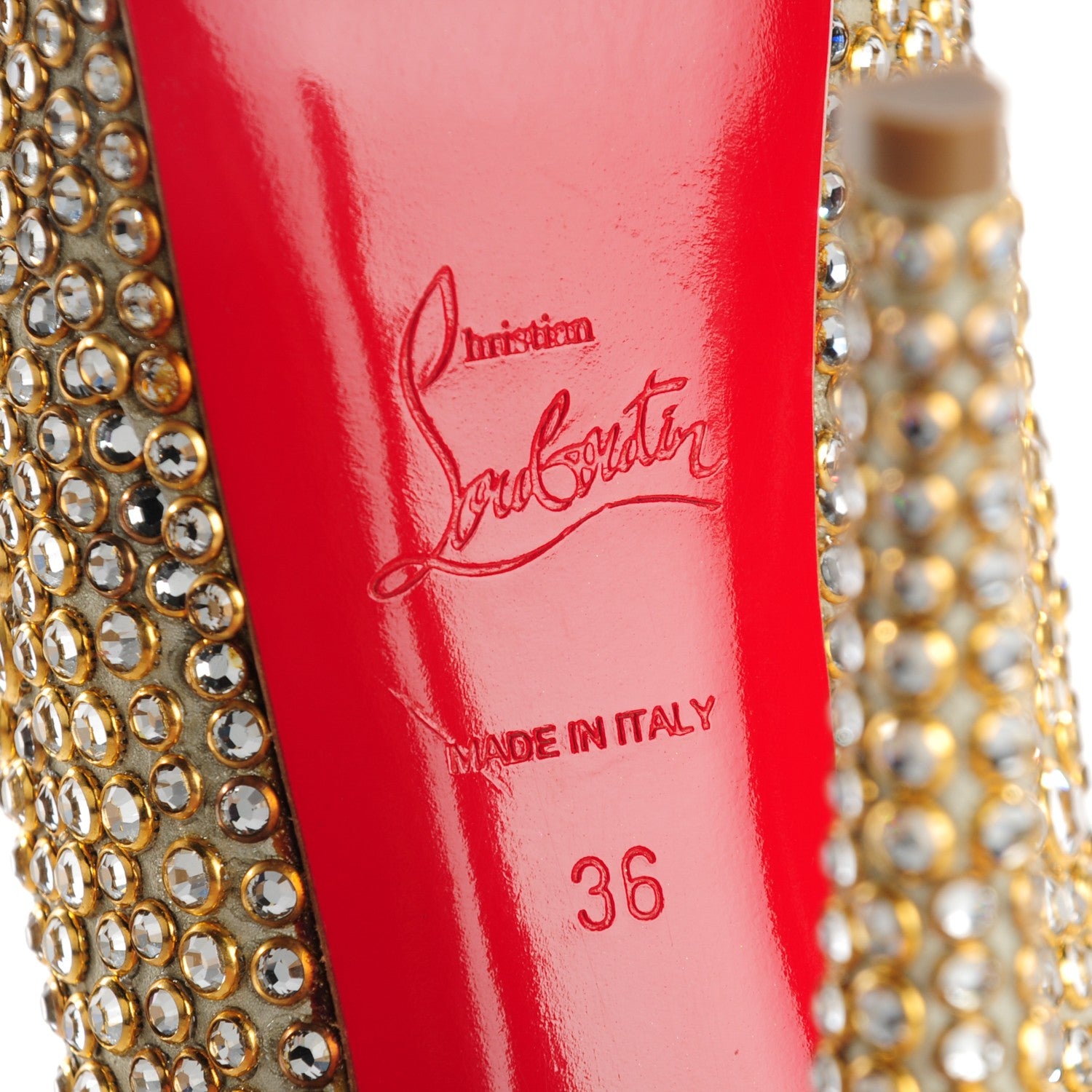 Christian Louboutin Specchio Strass Crystal Lady Peep 150 Pumps 36 Gold 6 of 7