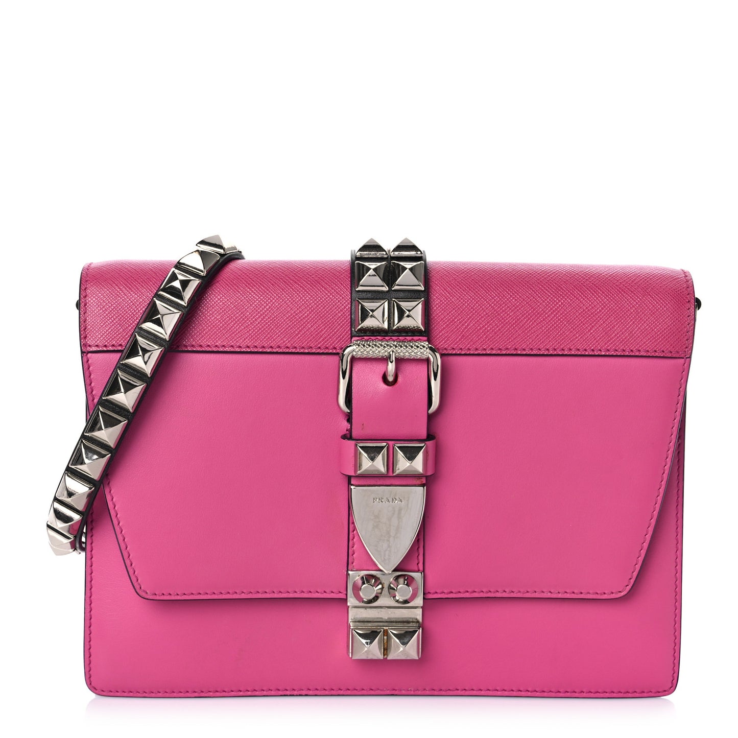 Saffiano City Calfskin Studded Small Elektra Shoulder Bag Fuxia