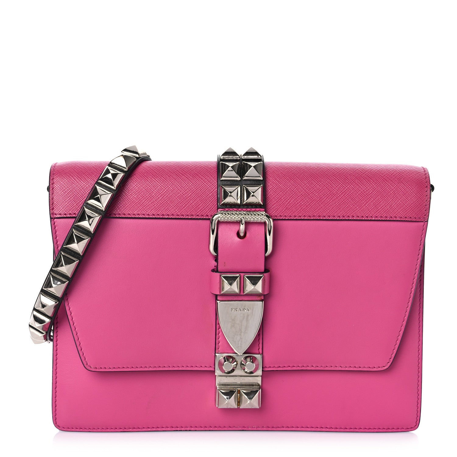 Prada Saffiano City Calfskin Studded Small Elektra Shoulder Bag Fuxia 2 of 10