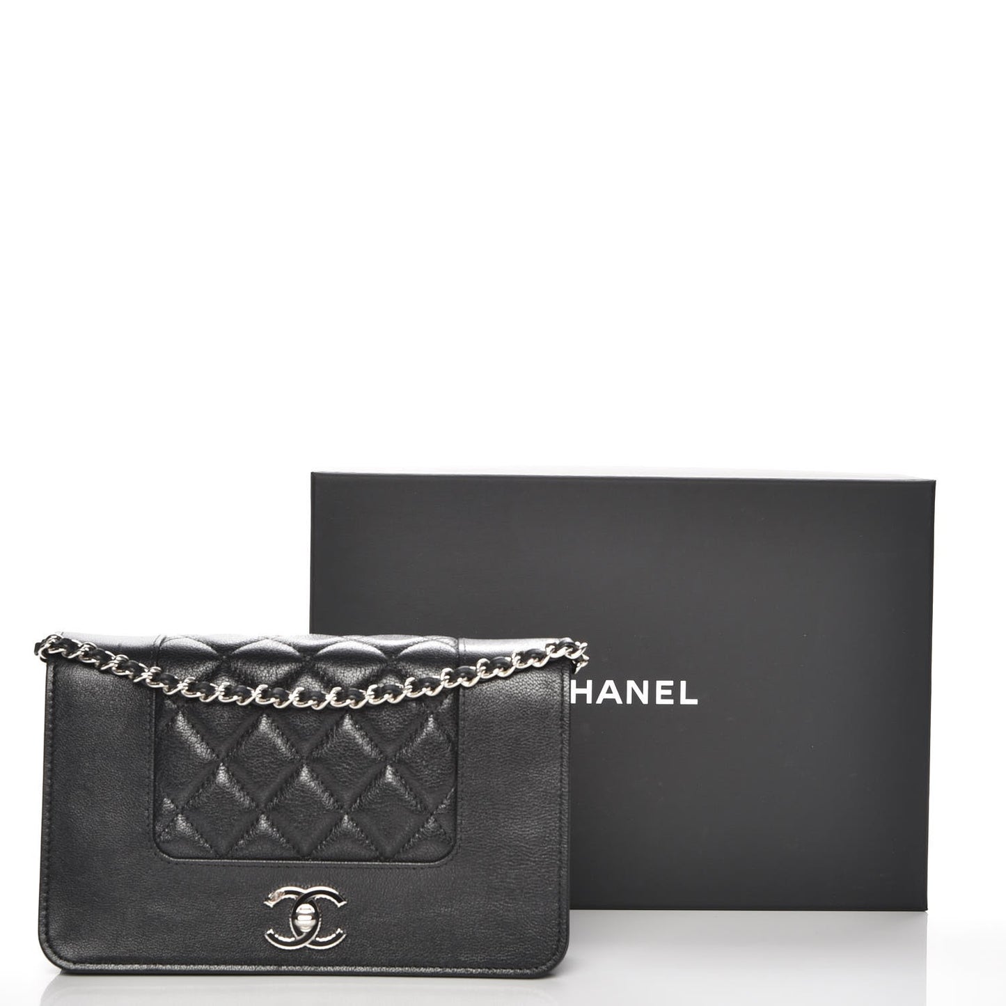 Sheepskin Quilted Mademoiselle Vintage Wallet On Chain WOC Black