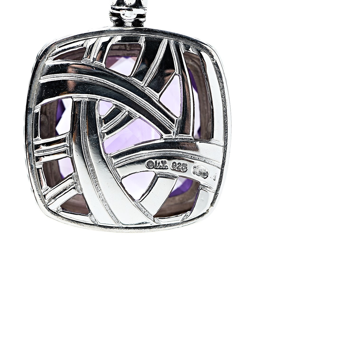 Sterling Silver Diamond Amethyst 20mm Albion Pendant Necklace