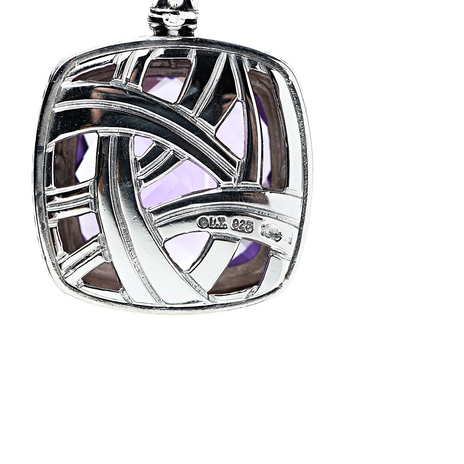 David Yurman Sterling Silver Diamond Amethyst 20mm Albion Pendant Necklace 4 of 5