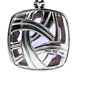 David Yurman Sterling Silver Diamond Amethyst 20mm Albion Pendant Necklace 4 of 5