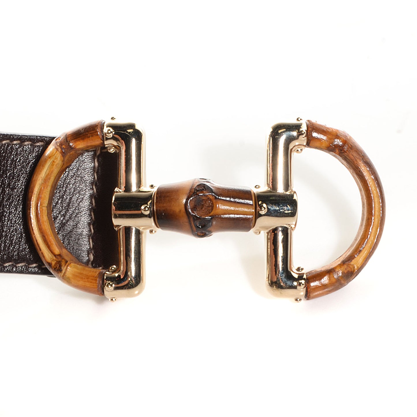 Leather Canvas Bamboo Horsebit Print Belt 95 38 Brown
