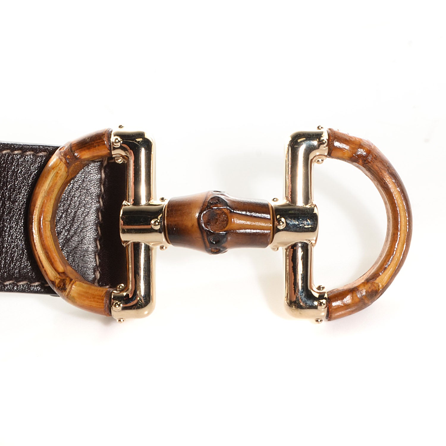 Gucci Leather Canvas Bamboo Horsebit Print Belt 95 38 Brown 7 of 11