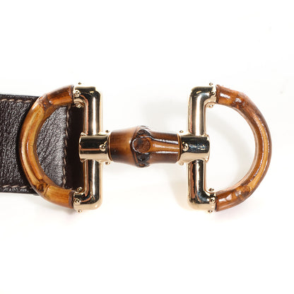 Gucci Leather Canvas Bamboo Horsebit Print Belt 95 38 Brown 7 of 11