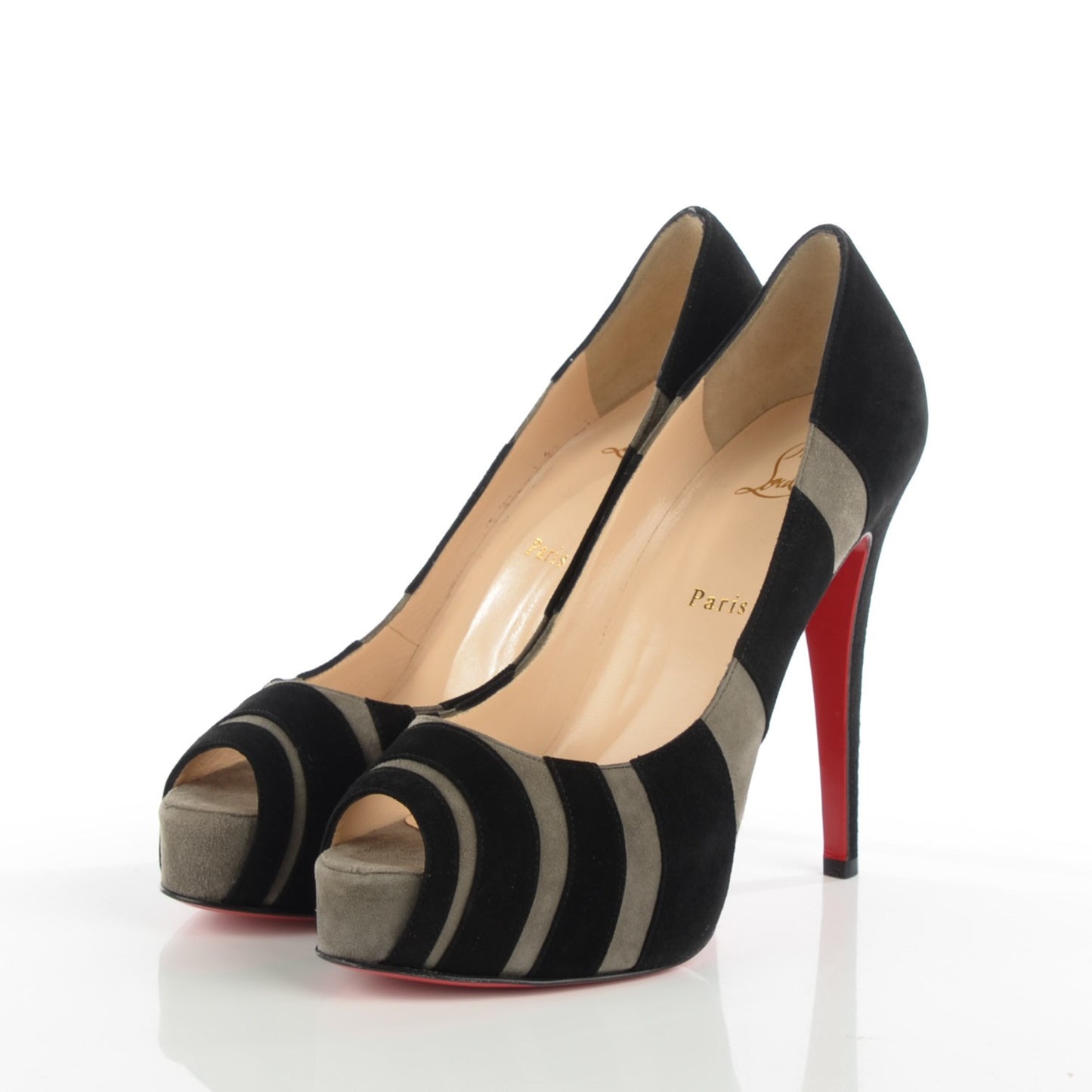 Suede Bicho 140 Platform Peep Toe Pumps 38.5 Grey Black