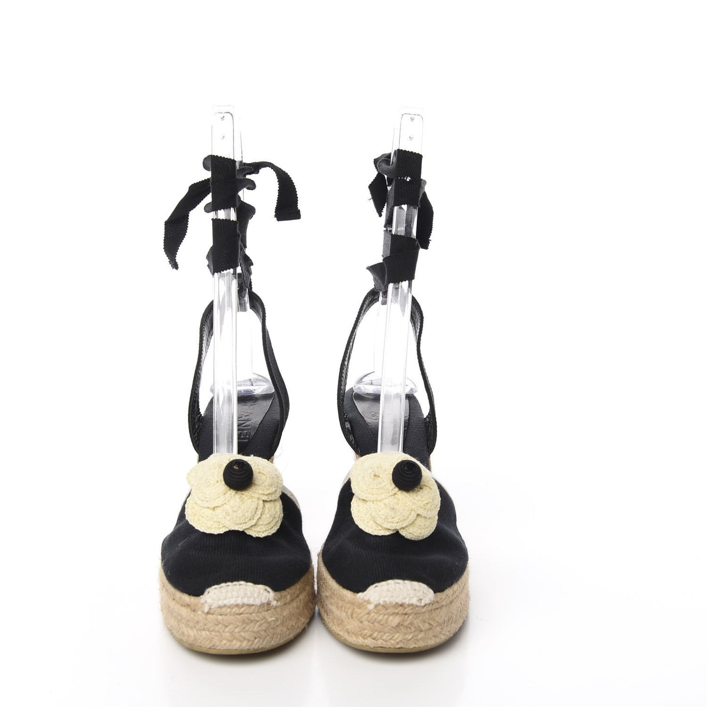 Grosgrain Camellia Espadrille Wedges 37 Black