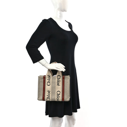 Chloe Cotton Calfskin Small Woody Ribbon Tote White Brown 2 of 9