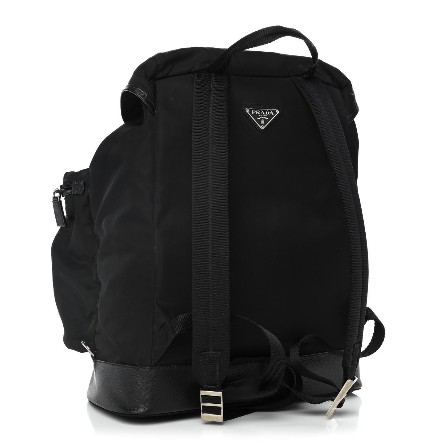 Technical Nylon Saffiano Double Buckle Backpack Black