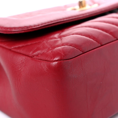 Chanel Calfskin Chevron Quilted Top Handle Flap Red 7 of 15