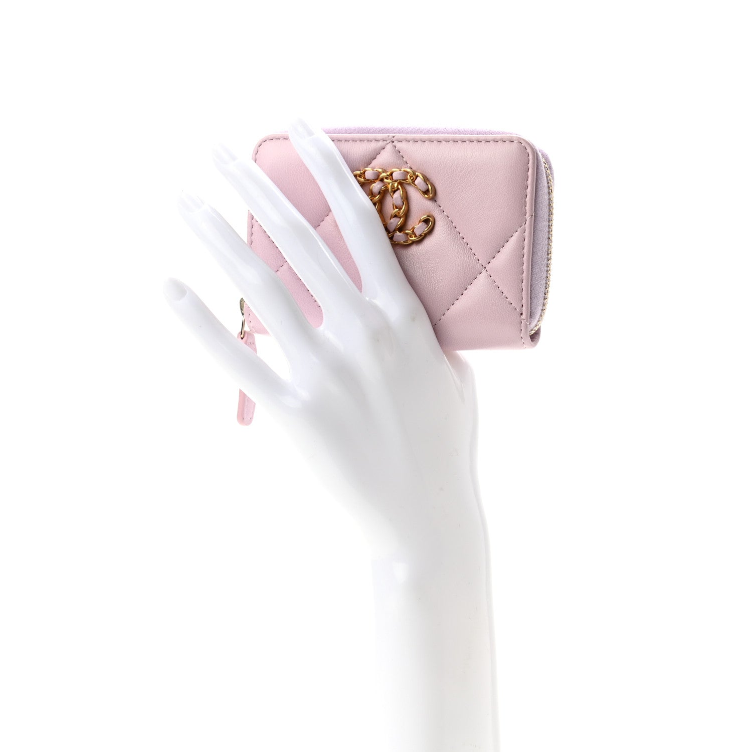 Chanel Lambskin Quilted Chanel 19 Zip Around Coin Purse Wallet Light Pink 2 of 7