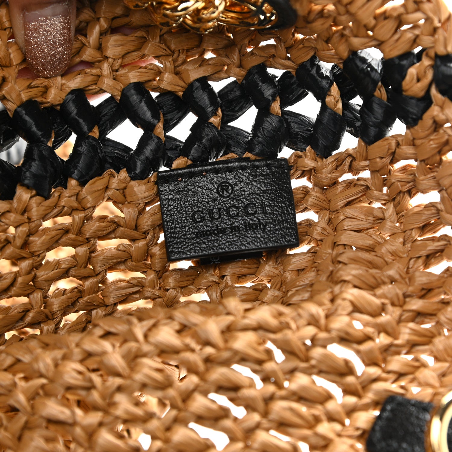 Gucci Raffia Effect Large GG Marmont Shoulder Tote Bag Natural Black 6 of 10