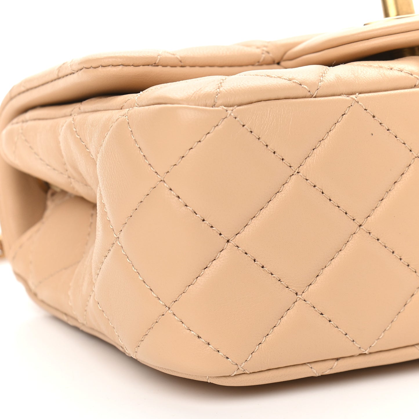 Lambskin Quilted Mini Pearl Crush Flap Beige