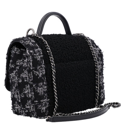 Chanel Shearling Tweed Medium Handle Boy Flap Black Grey 3 of 10