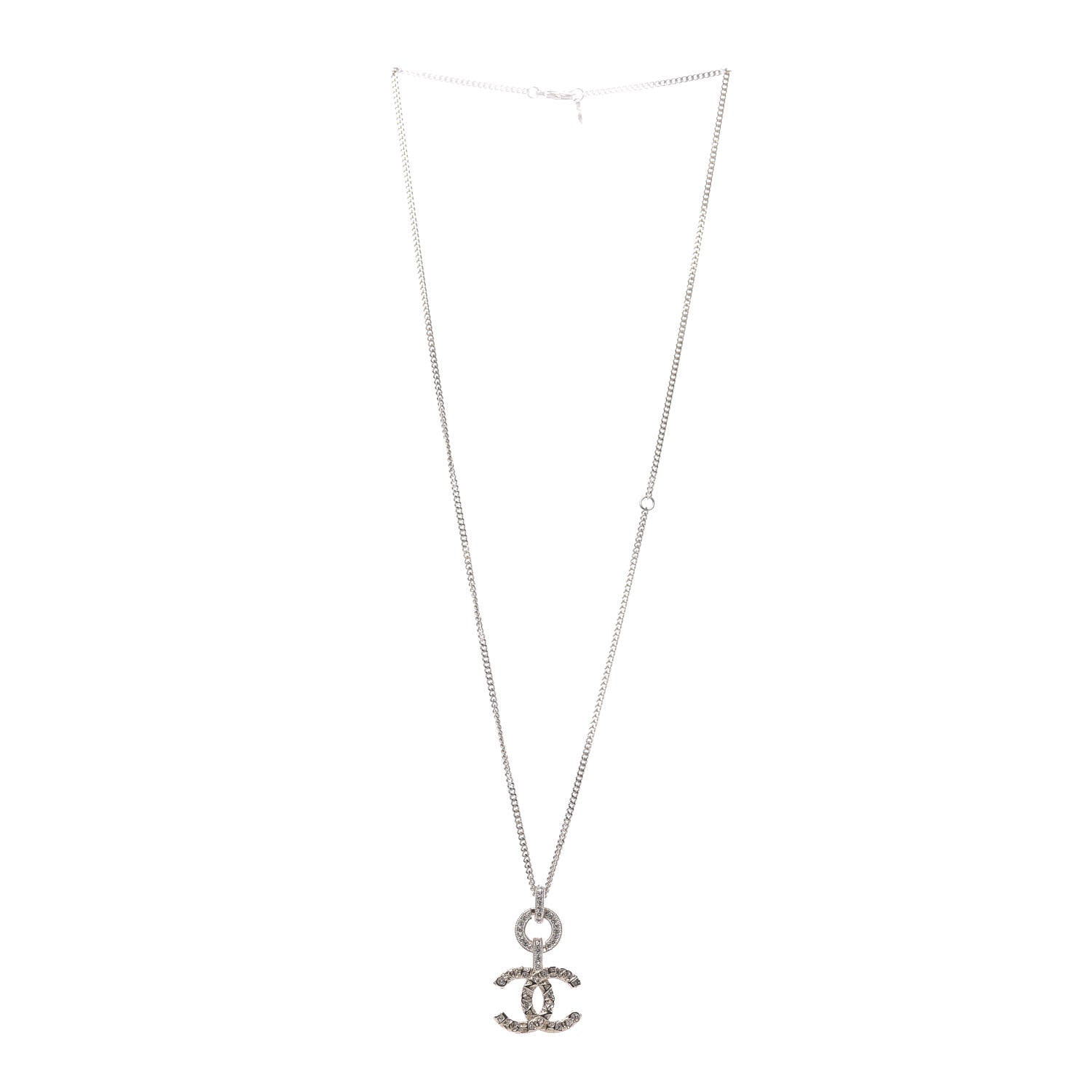 Chanel Crystal CC Logo Pendant Necklace Gold 3 of 6