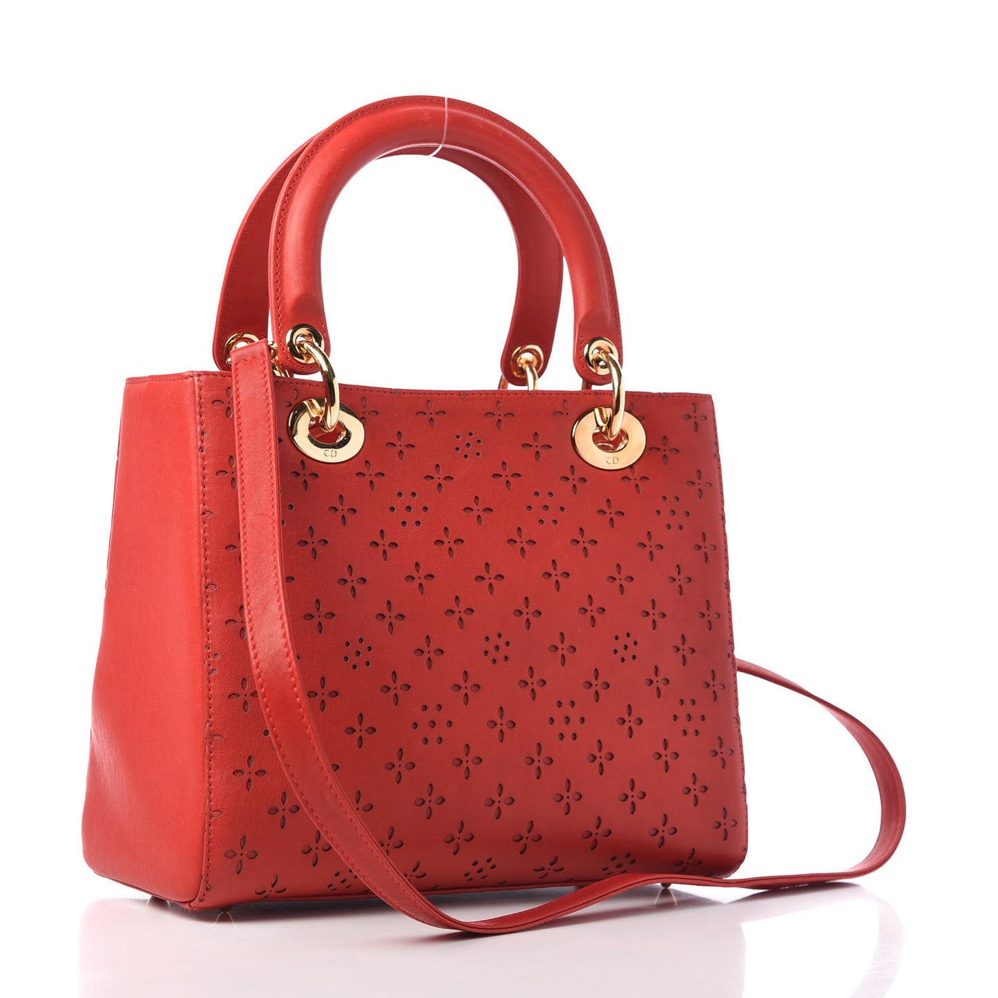 Calfskin Laser Cut Medium Lady Dior Red
