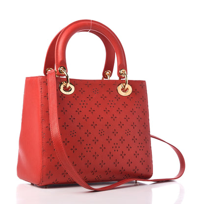 Christian Dior Calfskin Laser Cut Medium Lady Dior Red 3 of 10