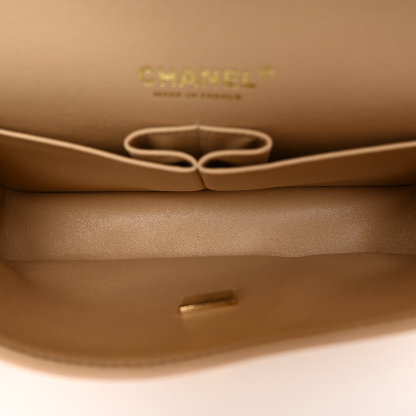 Lambskin Quilted Medium Double Flap Beige