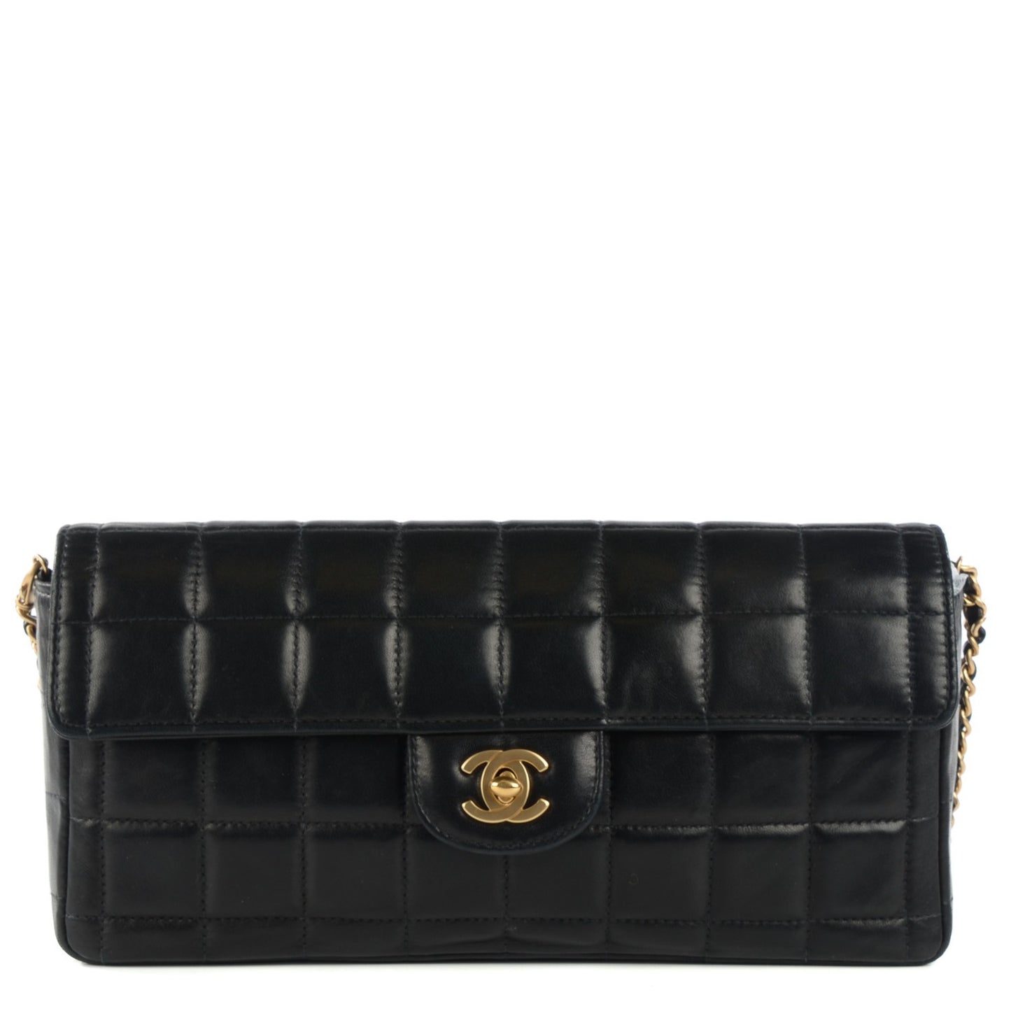 Lambskin Quilted East West Chocolate Bar Flap Black