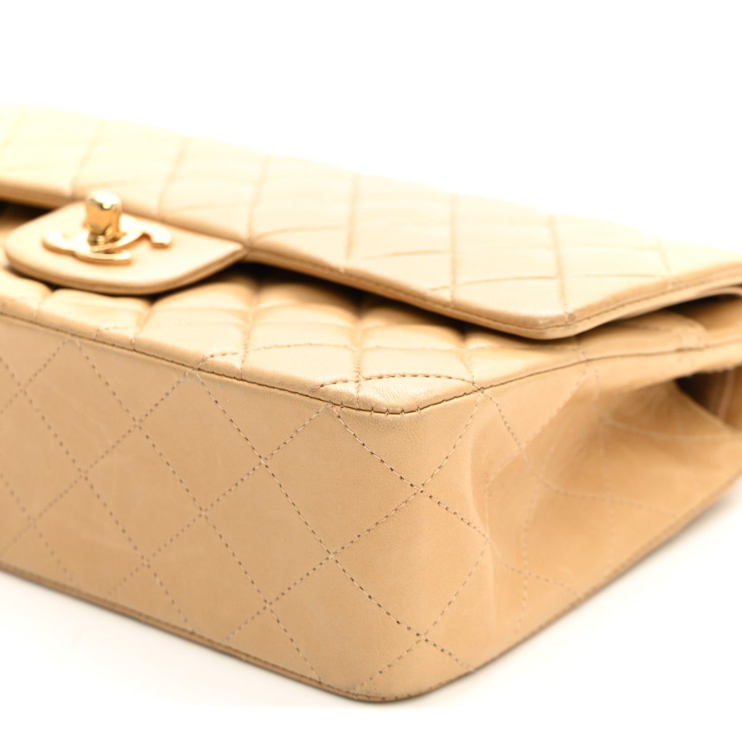 Lambskin Quilted Medium Double Flap Beige