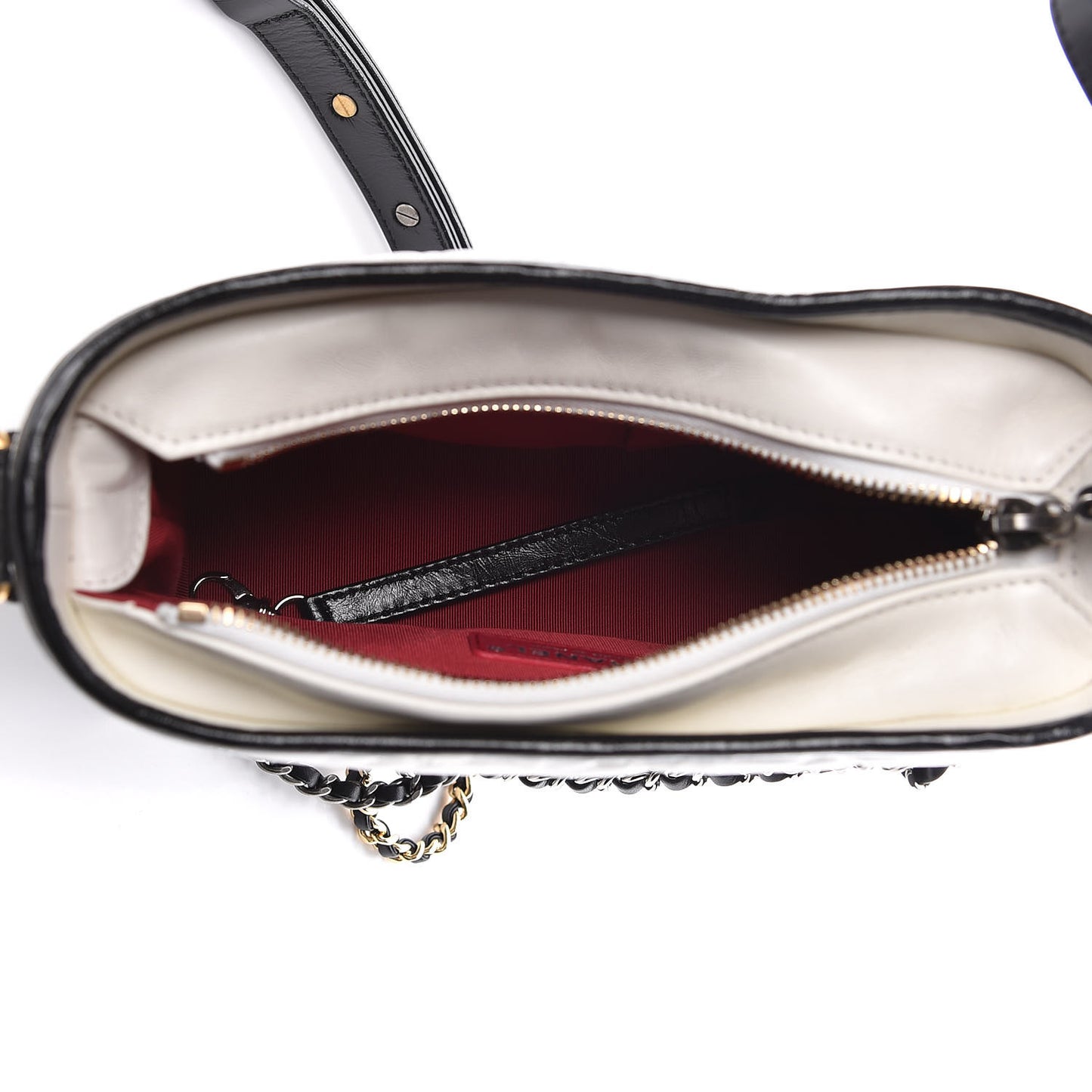 Aged Calfskin Quilted Small Gabrielle Hobo Black White