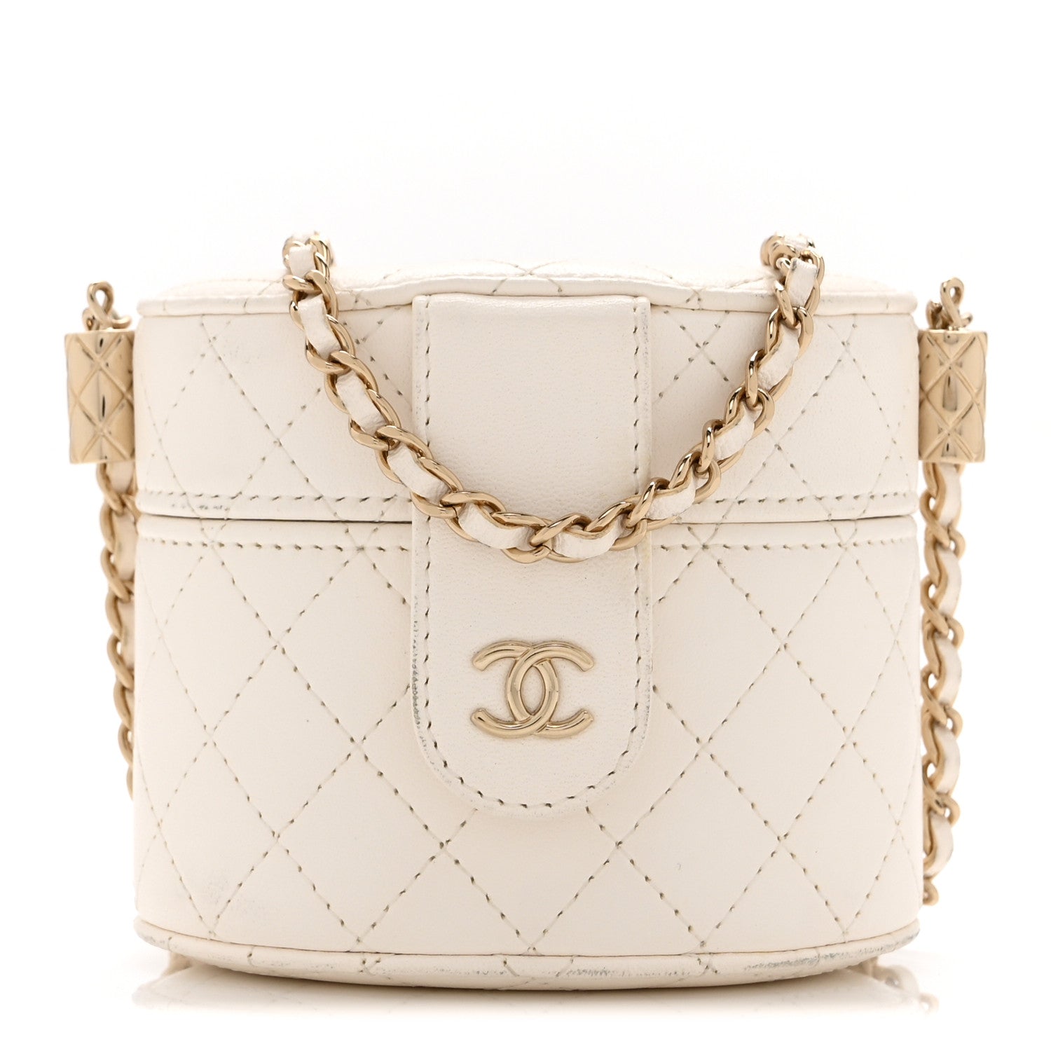 Chanel Lambskin Quilted Round Mini Vanity Case With Chain Case With Chain White 1 of 13