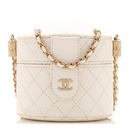Chanel Lambskin Quilted Round Mini Vanity Case With Chain Case With Chain White 1 of 13
