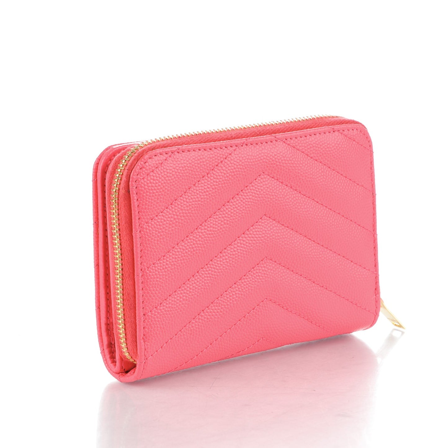 Grain De Poudre Matelasse Chevron Monogram Compact Zip Around Wallet Rose Clair