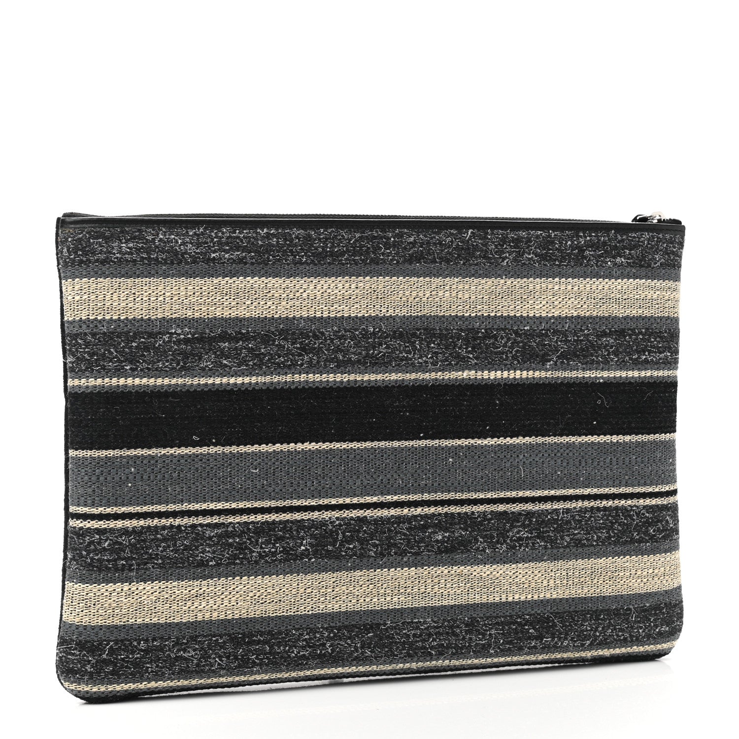 Chanel Striped Canvas Medium Deauville Cosmetic Pouch Grey Black 3 of 8