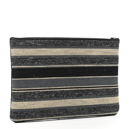 Chanel Striped Canvas Medium Deauville Cosmetic Pouch Grey Black 3 of 8