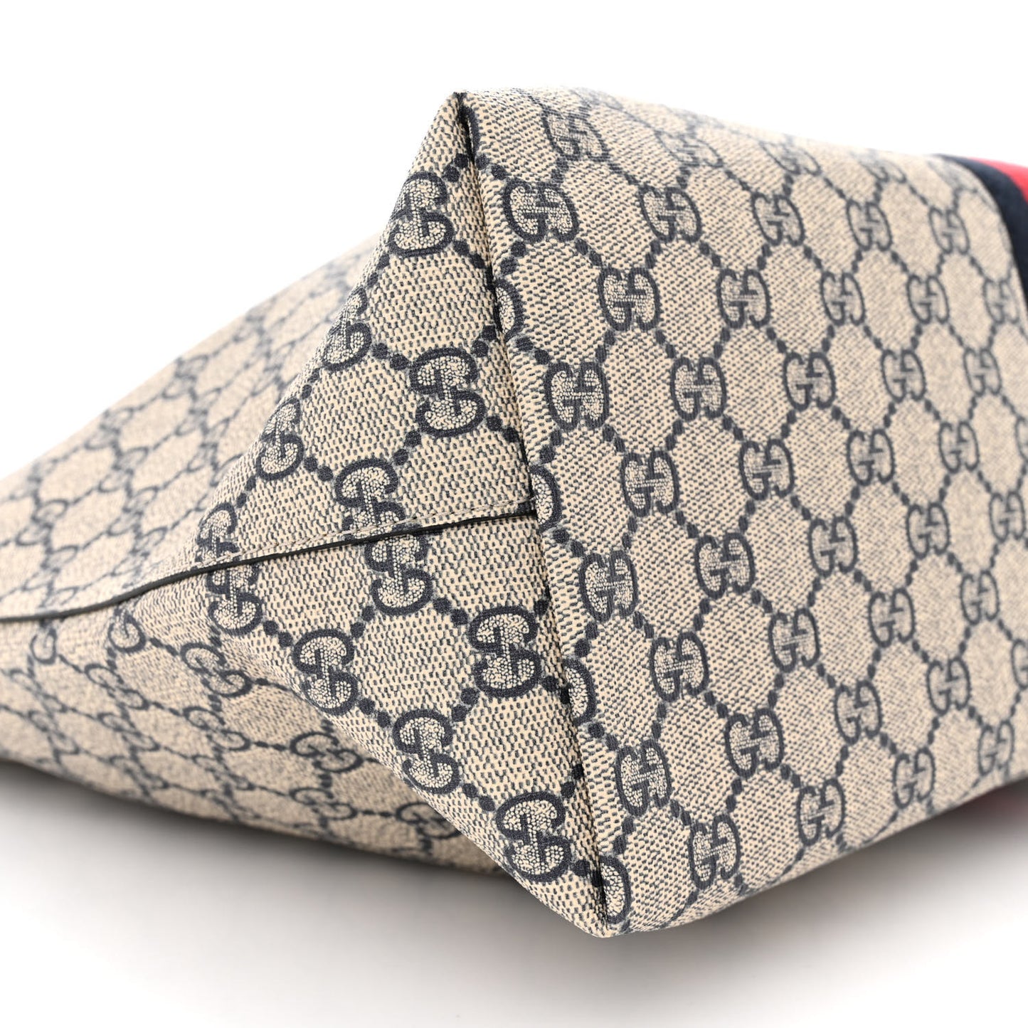 GG Supreme Monogram Textured Calfskin Web Medium Ophidia Shopping Tote Beige Blue