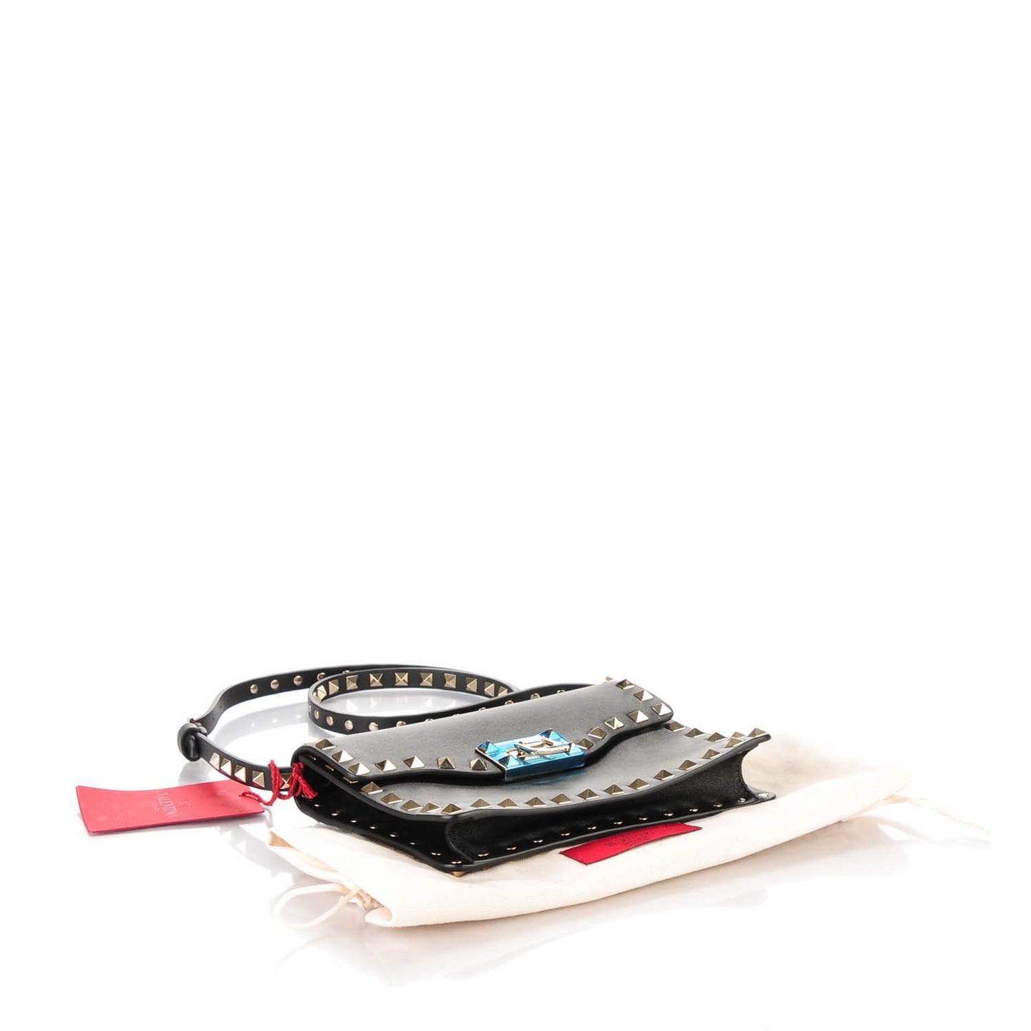 Vitello Rockstud Shoulder Flap Bag Black