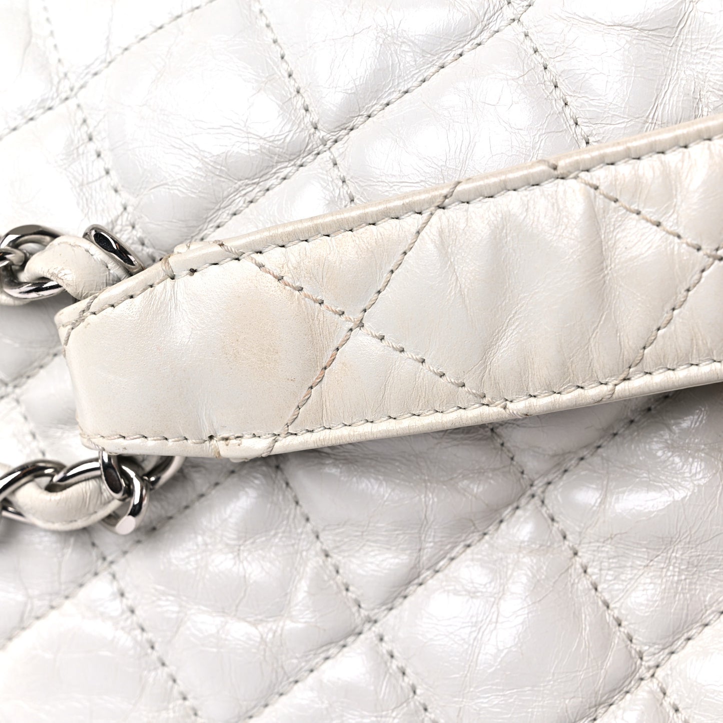 Glazed Calfskin Quilted Large Chain Me Hobo Dark White