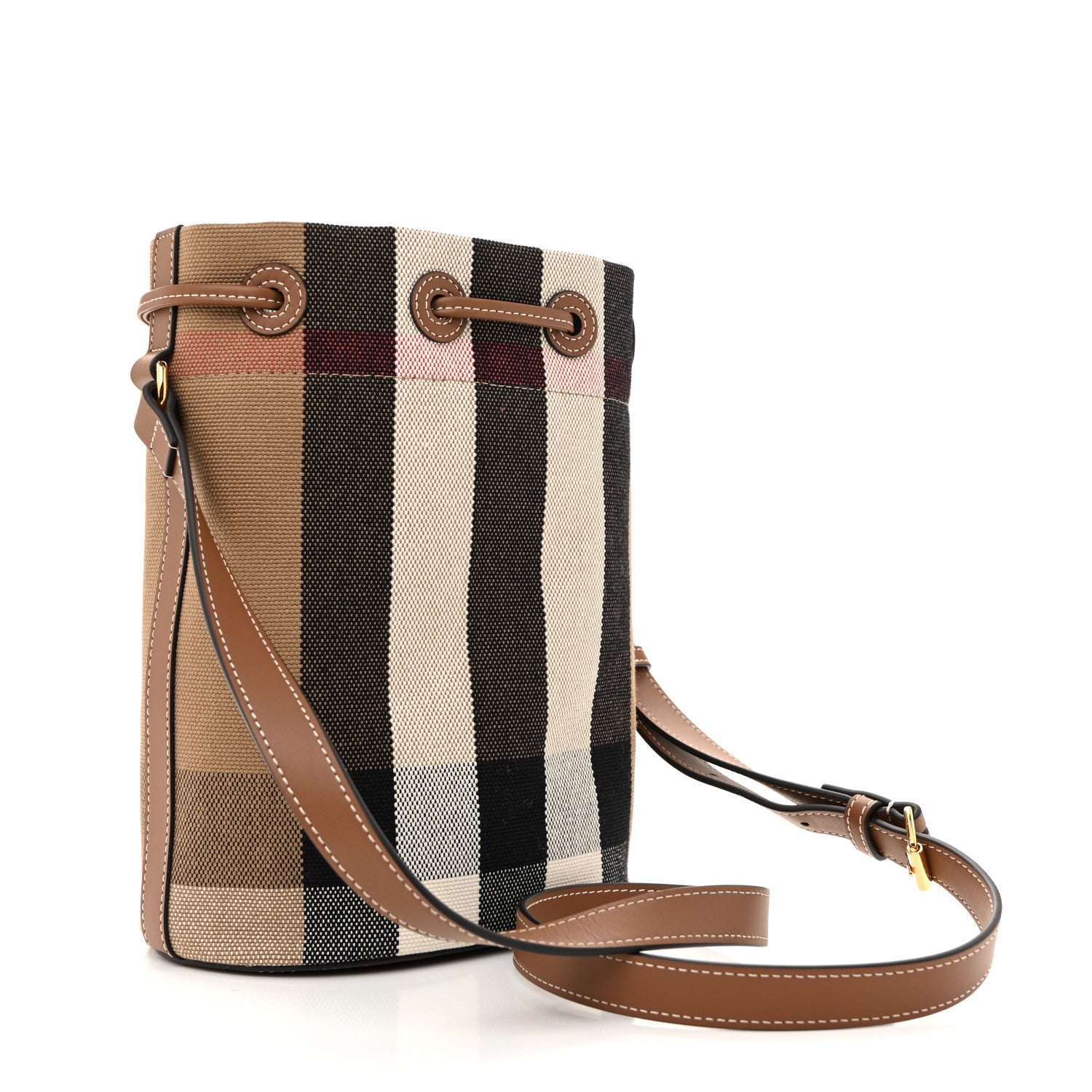 Burberry Giant Check Canvas Small Bucket Bag Taupe Brown 3 of 11