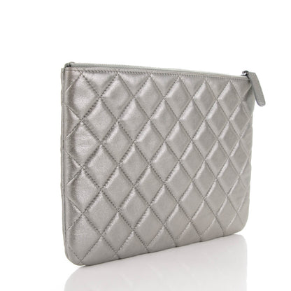 Chanel Metallic Lambskin Quilted Medium Cosmetic Case Silver 3 of 7
