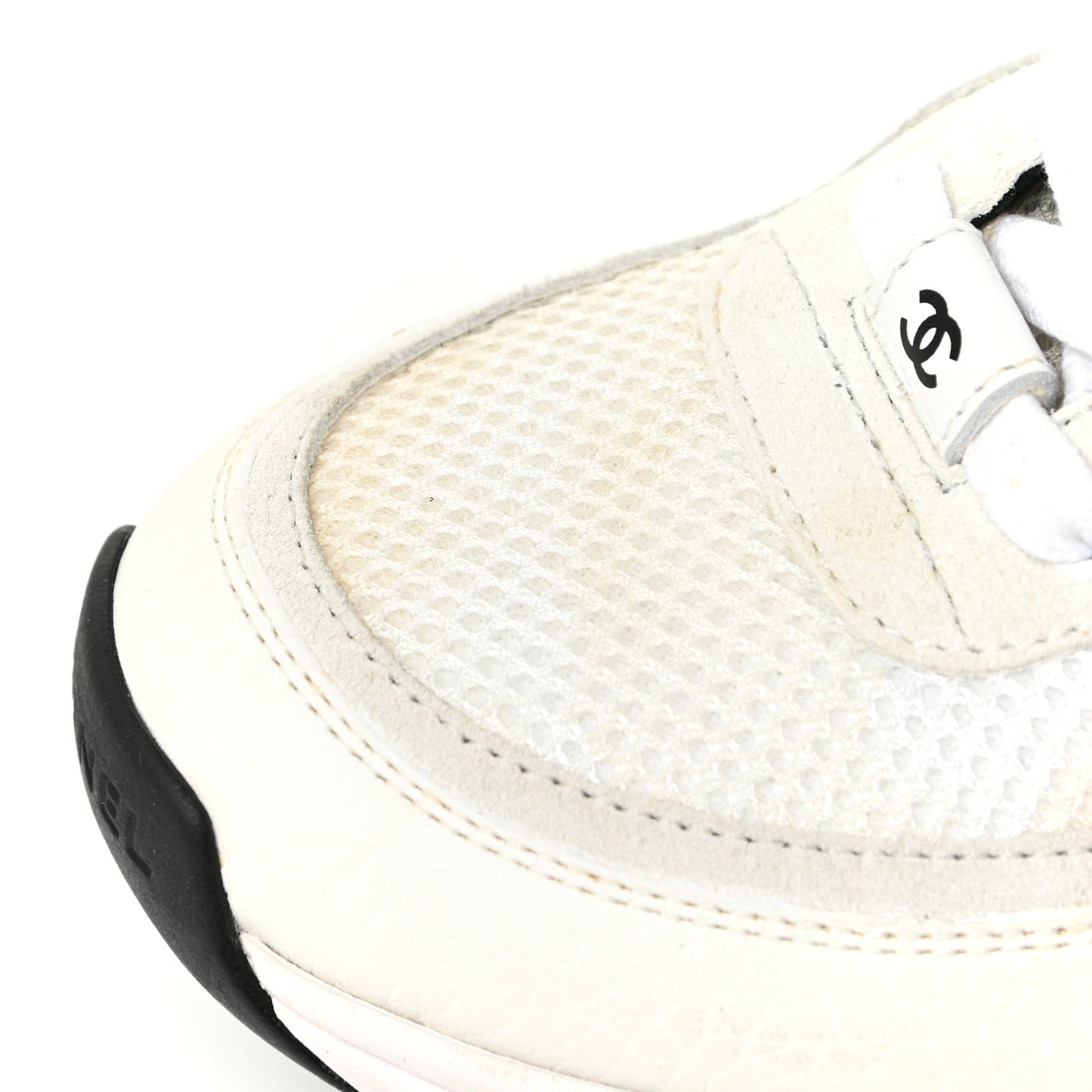 Mesh Suede Calfskin Grained Calfskin Womens CC Sneakers 39 White Black