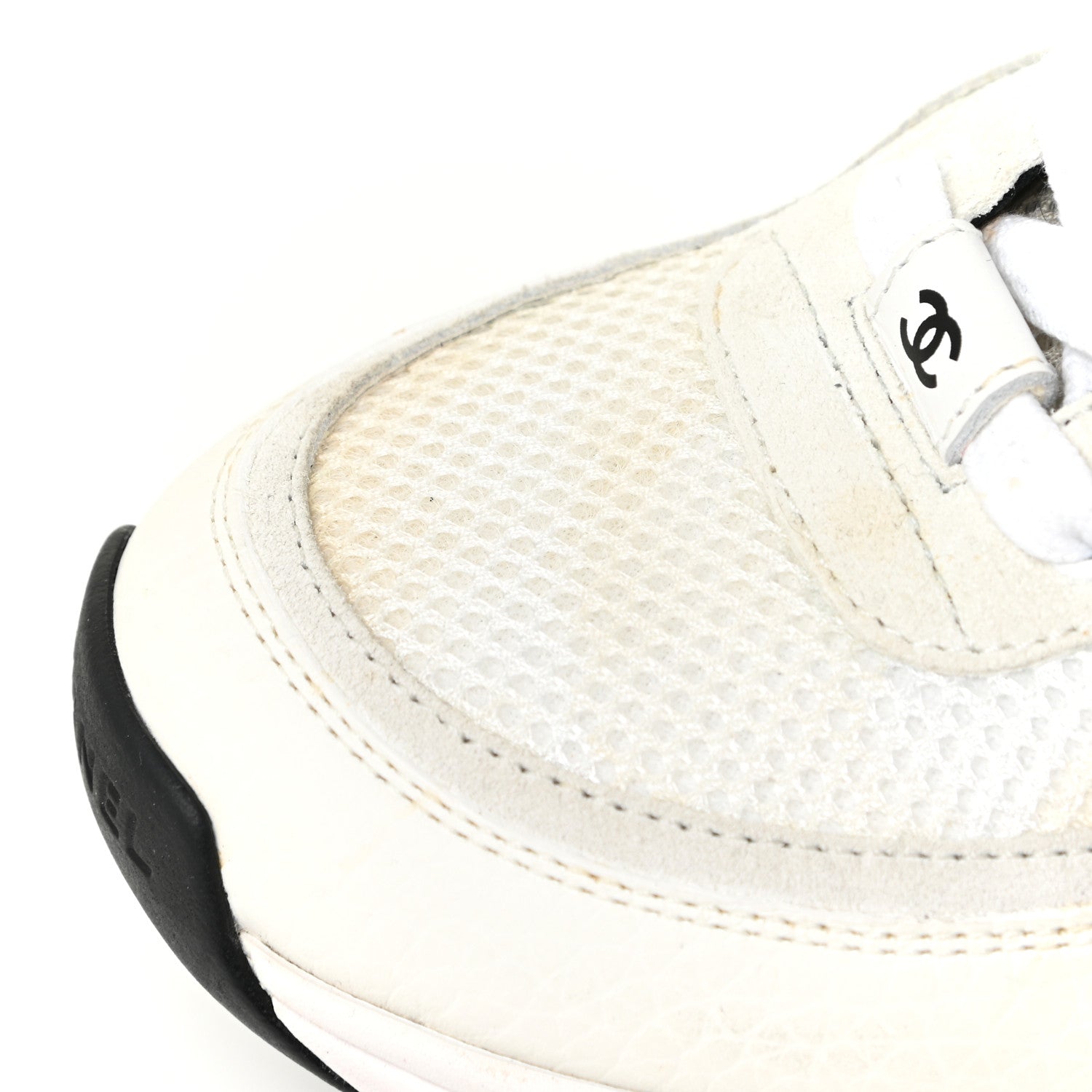 Chanel Mesh Suede Calfskin Grained Calfskin Womens CC Sneakers 39 White Black 11 of 17