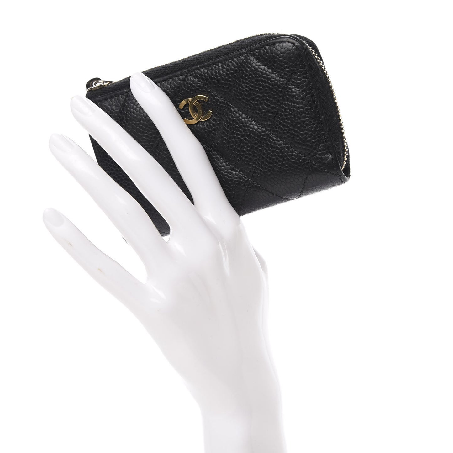 Caviar Quilted Zipped Key Holder Case Black