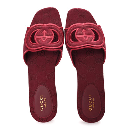 Gucci GG Canvas Interlocking G Cut Out Slide Sandals 37.5 Rosso Ancora 2 of 9