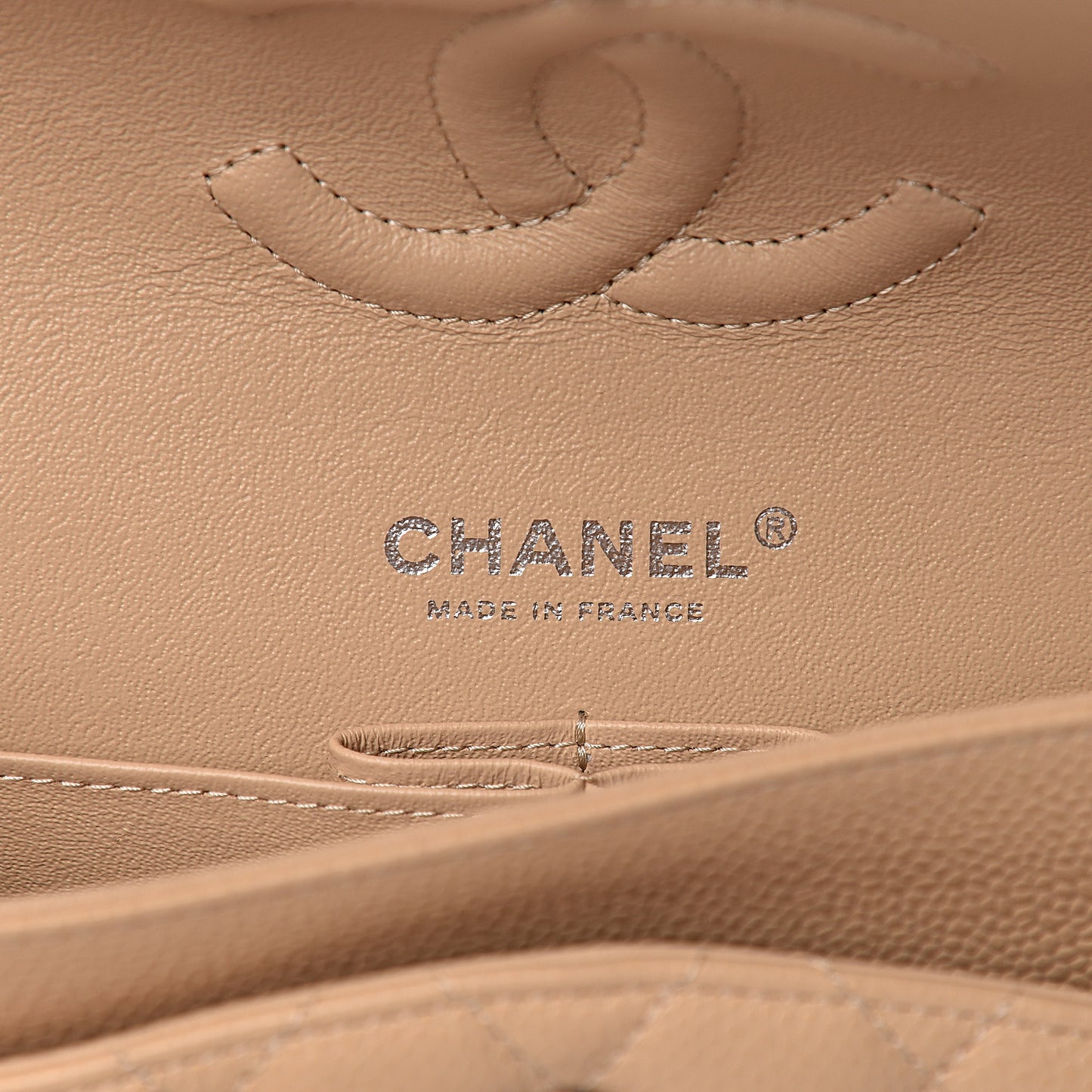 Caviar Quilted Medium Double Flap Beige