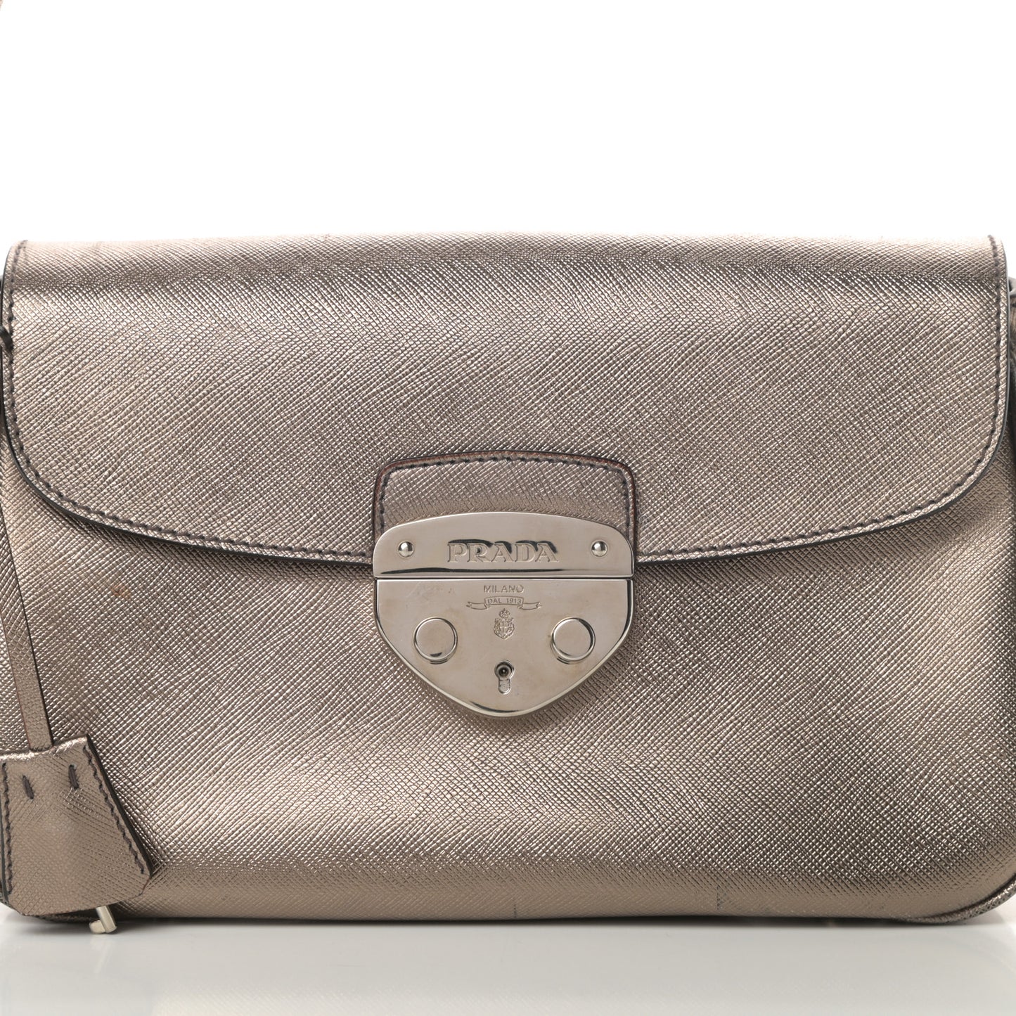 Metallic Saffiano Pushlock Shoulder Bag Bronzo