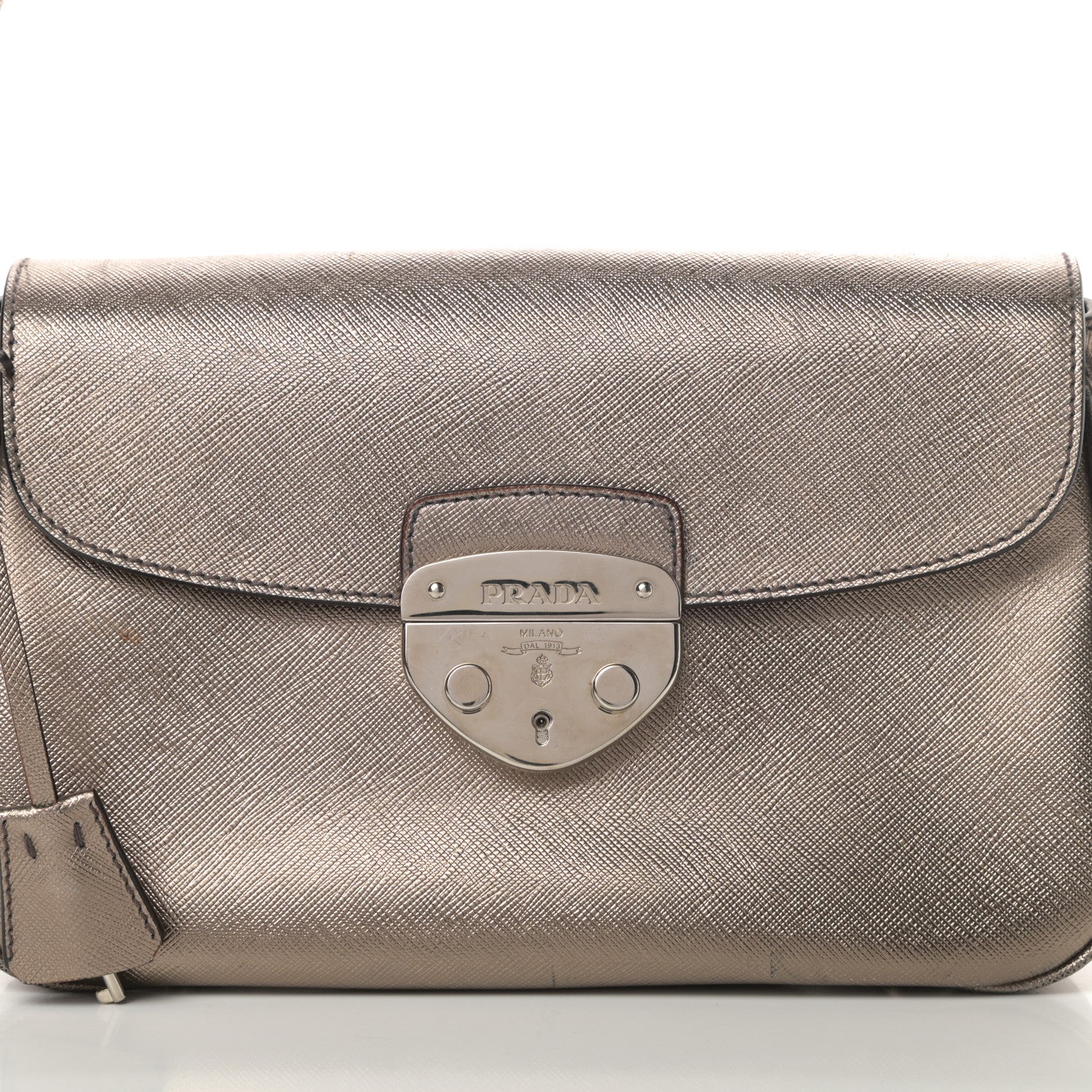 Prada Metallic Saffiano Pushlock Shoulder Bag Bronzo 8 of 15