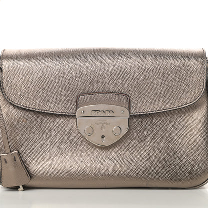 Prada Metallic Saffiano Pushlock Shoulder Bag Bronzo 8 of 15