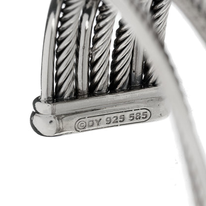 David Yurman Sterling Silver 14K White Gold Diamond Crossover Four Row Cuff Bracelet 3 of 3