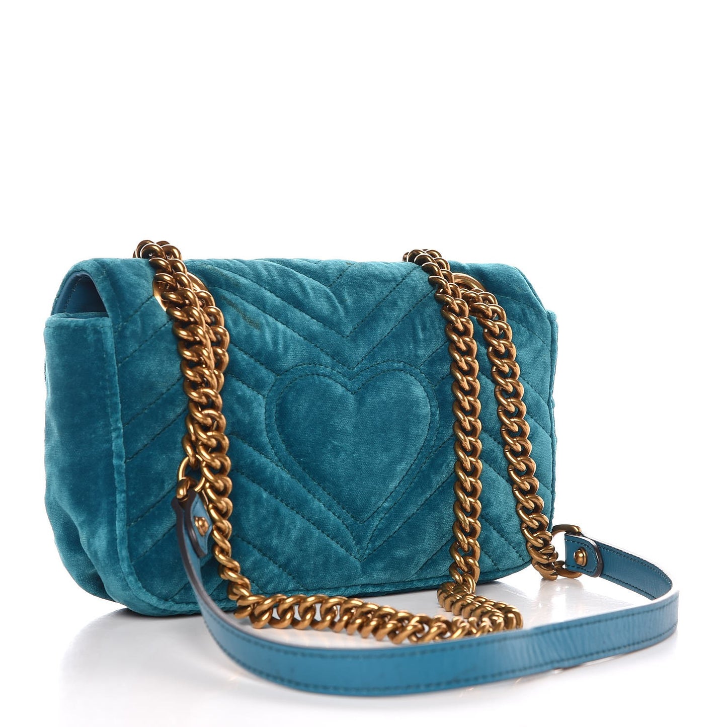 Velvet Matelasse Mini GG Marmont Shoulder Bag Pavone Cyan