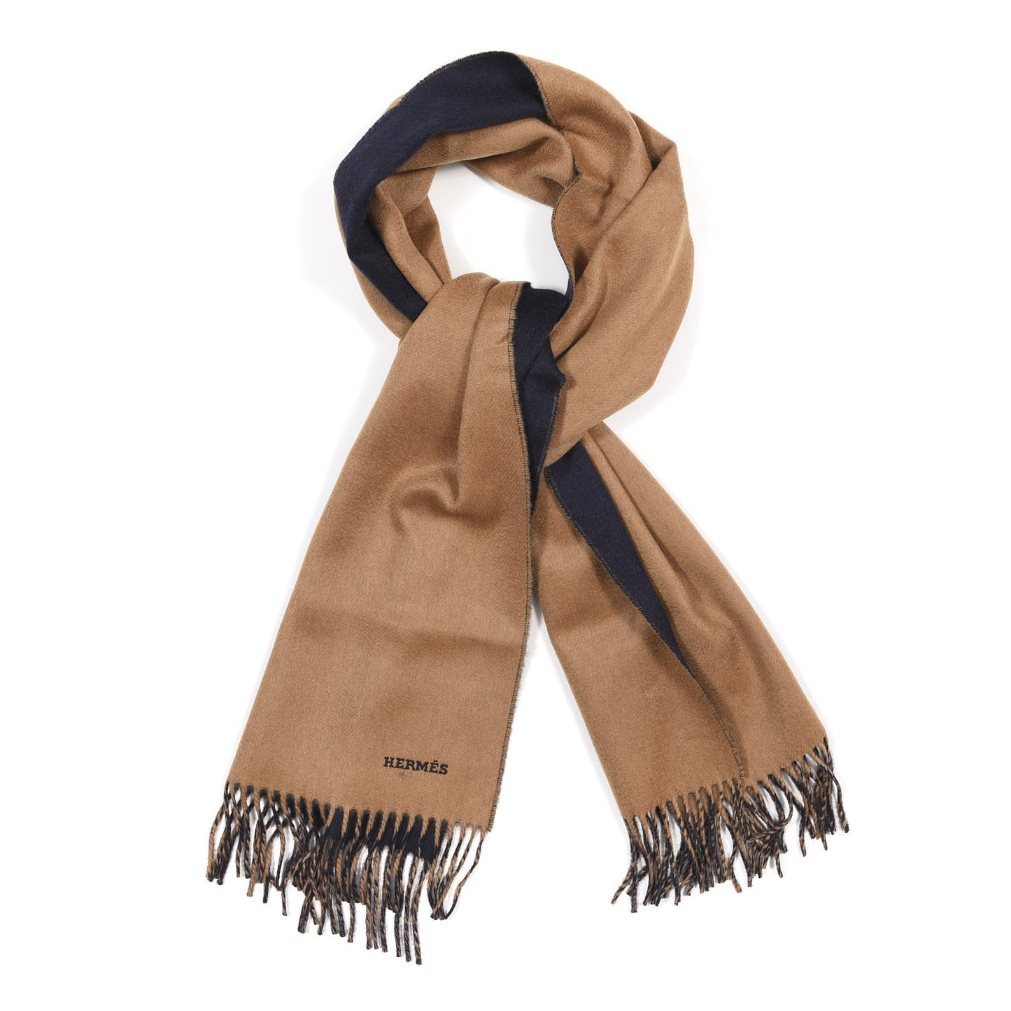 Cashmere Recto Verso Muffler Camel Marine