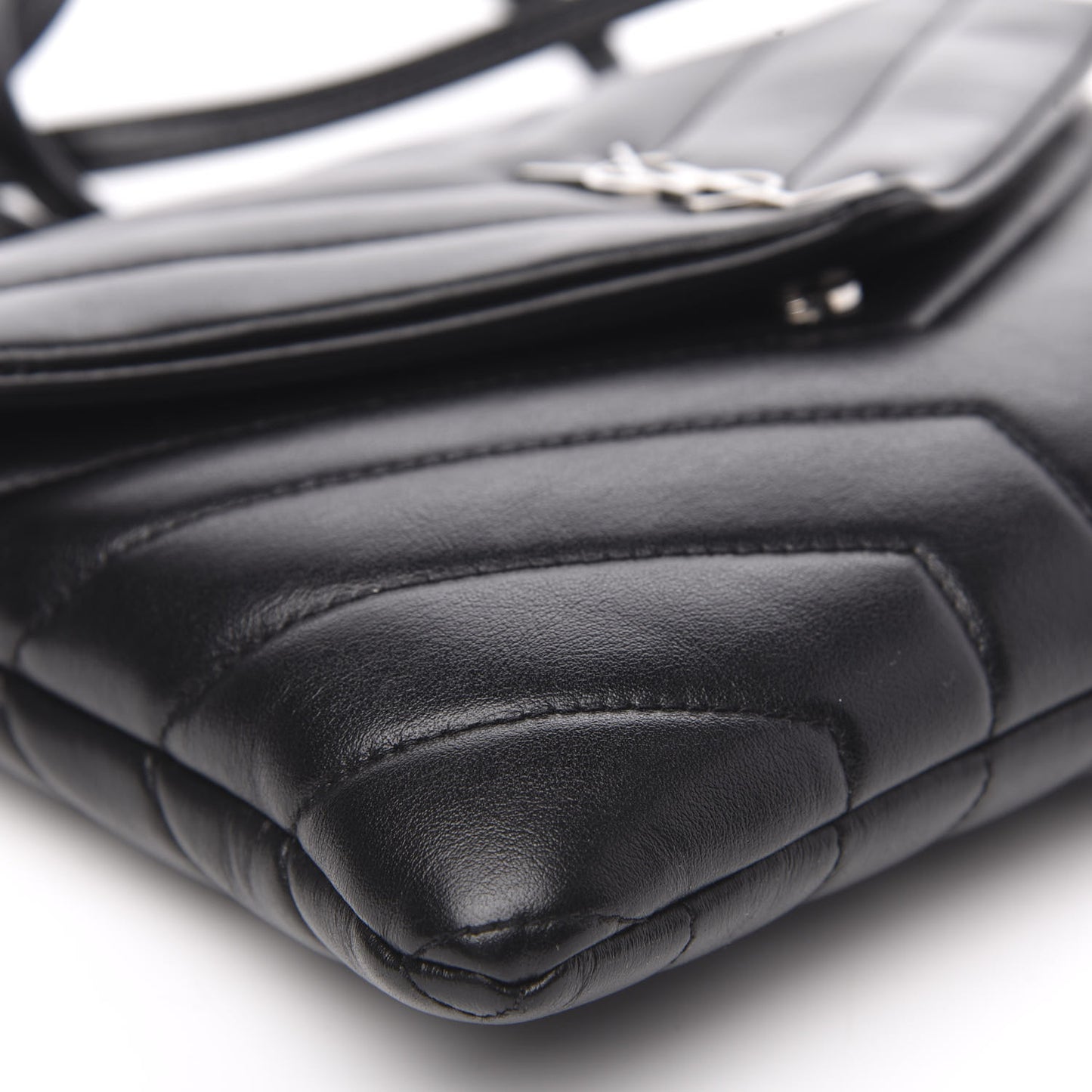 Calfskin Y Quilted Monogram Loulou Flap Bag Black