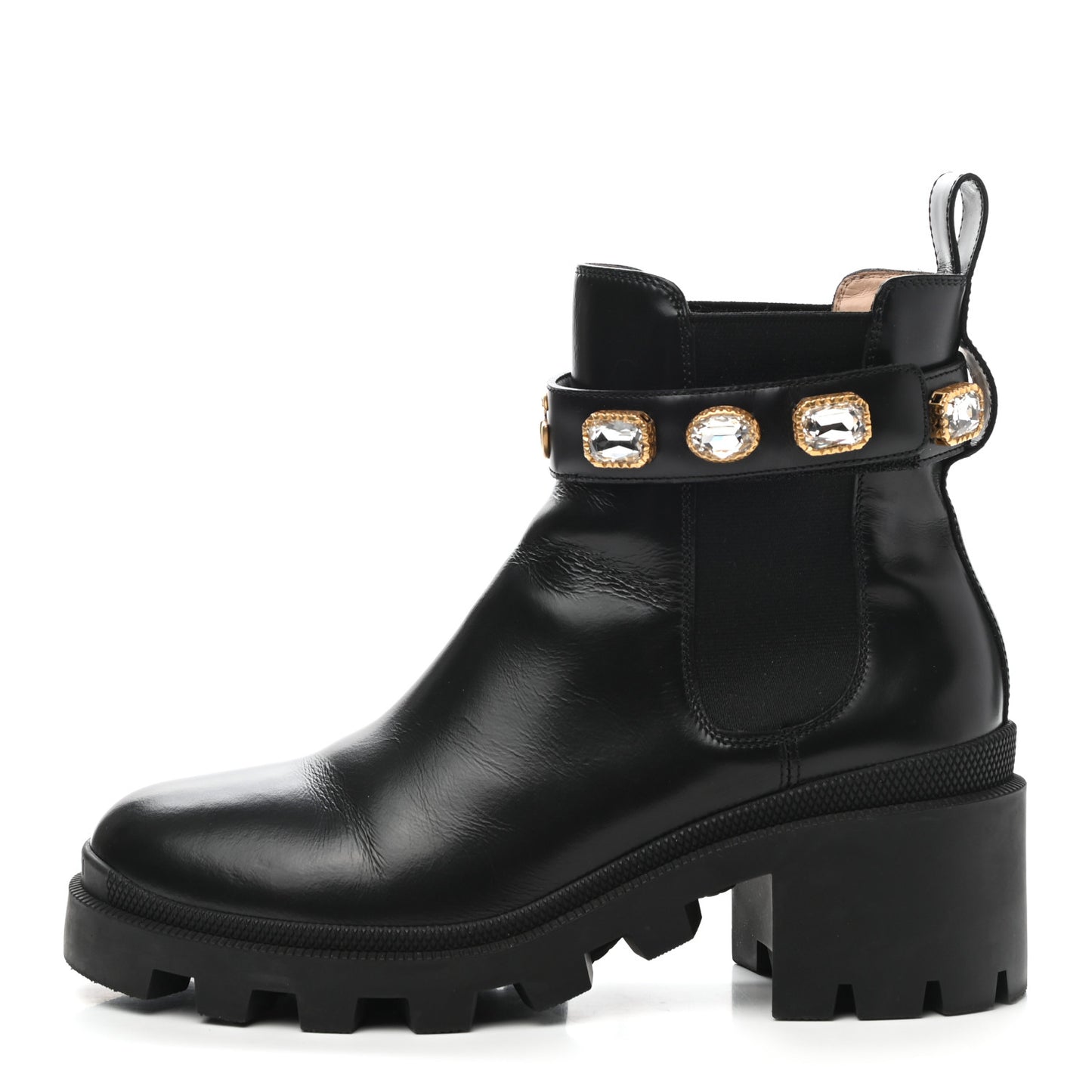 Calfskin Crystal GG Trip Chelsea Ankle Boots 39.5 Black